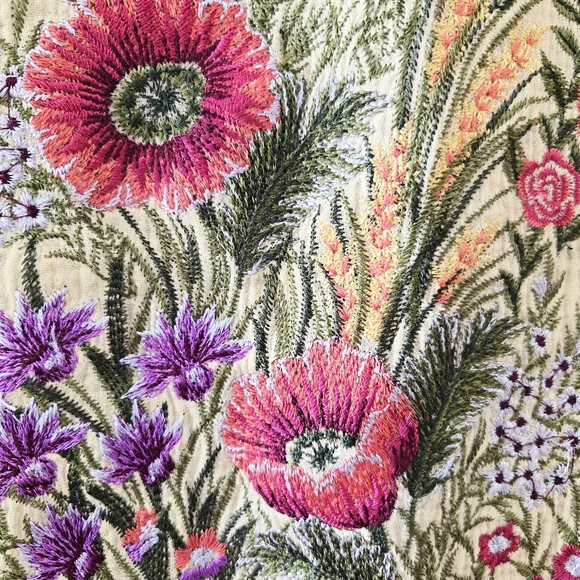 ARATTA Silent Journey Boho Button Down Plaid Embroidered Back Embellished Medium - Picture 5 of 8